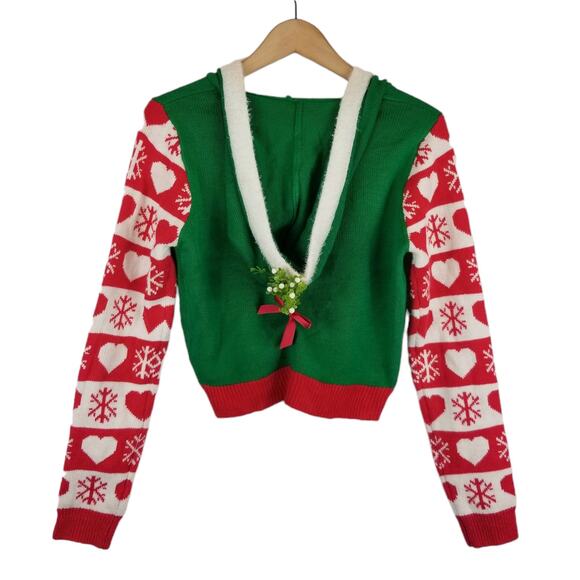 Meet Me Under The Mistletoe Hooded Ugly Christmas Sweater Size M Medium - Picture 4 of 8